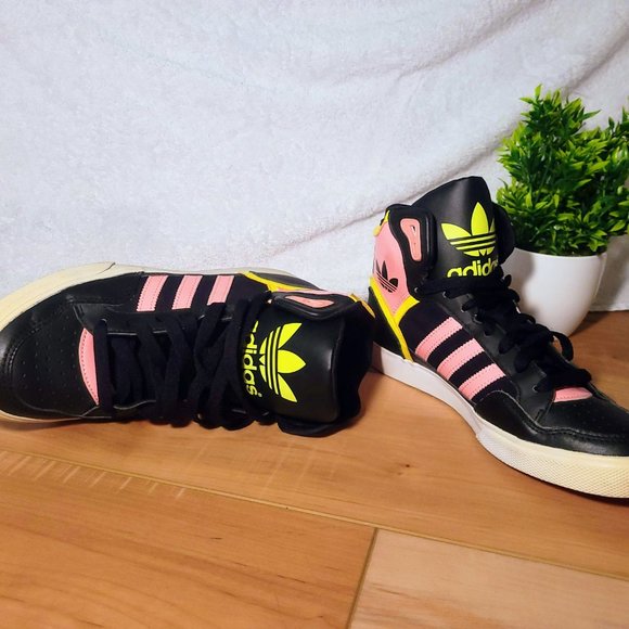 RARE Adidas Exataball Sneakers- Black, pink, yellow, and white, size 8 (womens) - Picture 2 of 5